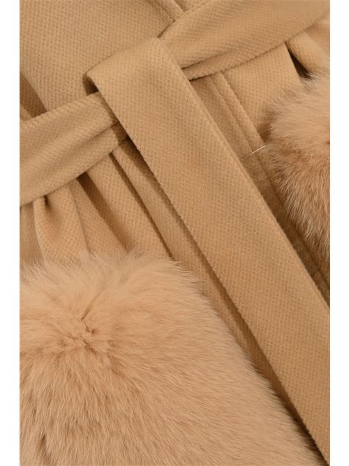 Cappotto gilet CD1204 effetto lana con pelliccia di volpe Camel YES LONDON | CD1204CAMEL